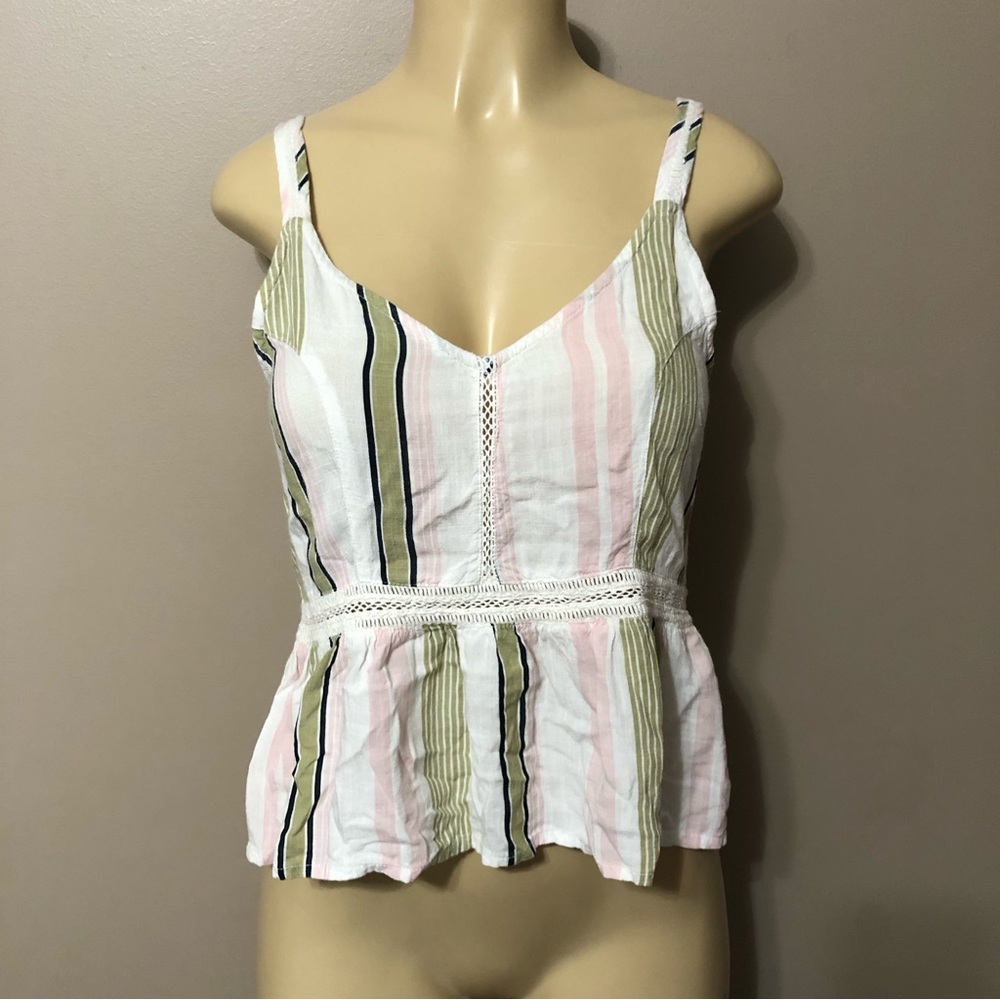 Patrons Of Peace Peplum Multicolor Striped Cropped Tank Top Size Small